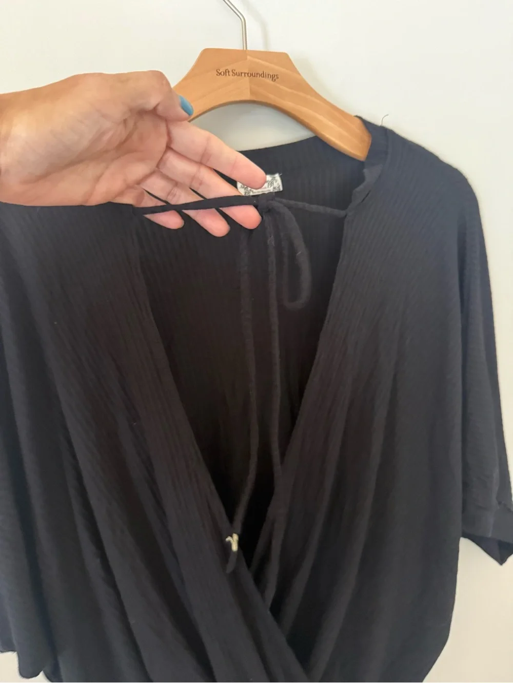Free people Cleo black ribbed low V front thong bodysuit. M